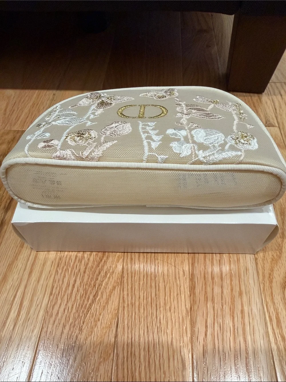 Dior limited edition mesh embroidered floral top zip makeup bag case NIB